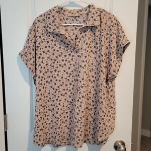 Timeson Floral Print Short-sleeve Collared Blouse, size XL